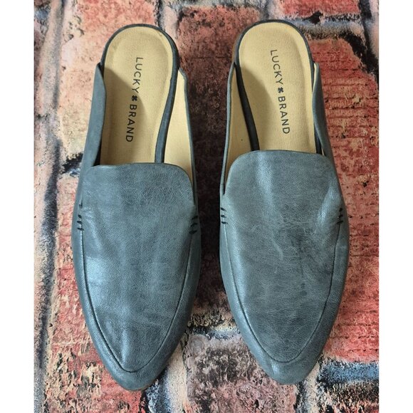 Lucky Brand Margrete Leather Mule Slide Light Gray Size 8.5 M Slip On Block Heal - Picture 3 of 10